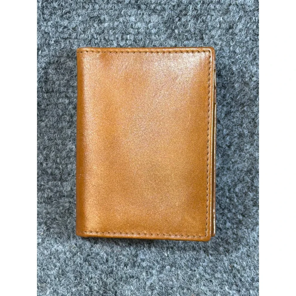 Tan Genuine Leather Bifold Card Case Wallet with ID Window Slim Minimalist